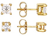 Moissanite 14k Yellow Gold Over Silver Set Of Two Pair Stud Earrings 2.40ctw DEW