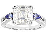 Moissanite And Tanzanite Platineve Ring 3.92ct DEW.