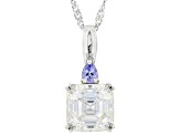 Moissanite And Tanzanite Platineve Pendant With Chain 3.92ct DEW.