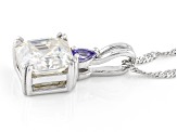 Moissanite And Tanzanite Platineve Pendant With Chain 3.92ct DEW.