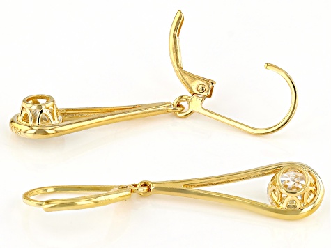 Moissanite 14k Yellow Gold Over Silver Dangle Earrings 1.60ctw DEW.