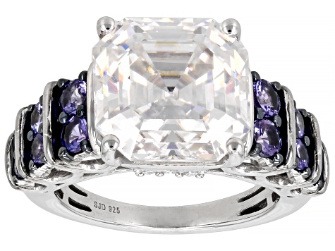 Moissanite And Tanzanite Platineve Ring 10.41ctw DEW