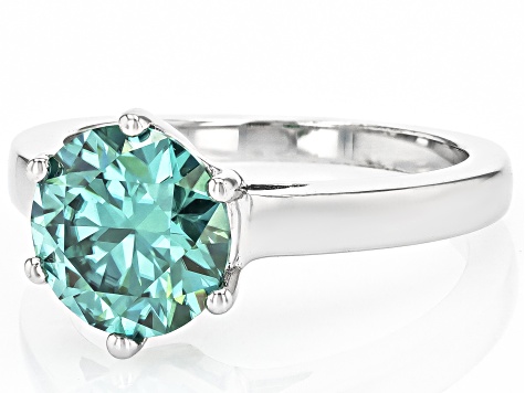 Green Moissanite Platineve Solitaire Ring 2.70ct DEW