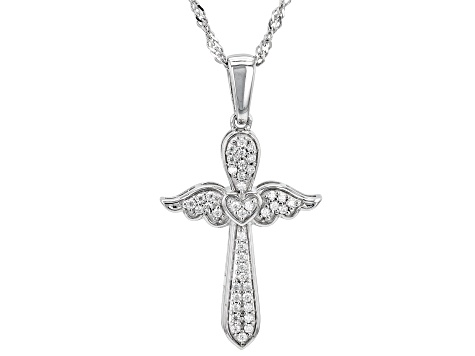 Moissanite Platineve Angel Wings And Cross Pendant .42ctw DEW.