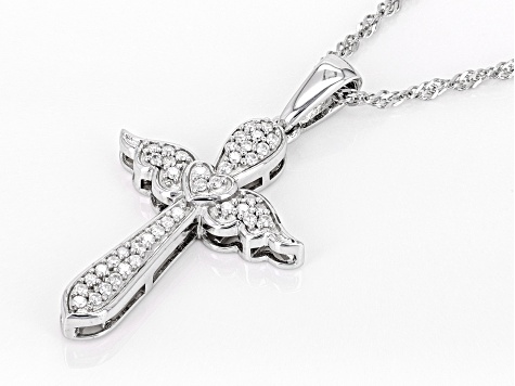 Moissanite Platineve Angel Wings And Cross Pendant .42ctw DEW.