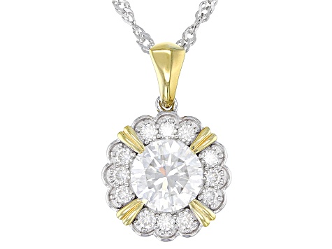 Moissanite Platineve And 14k Yellow Gold Over Silver Pendant 2.26ctw DEW.