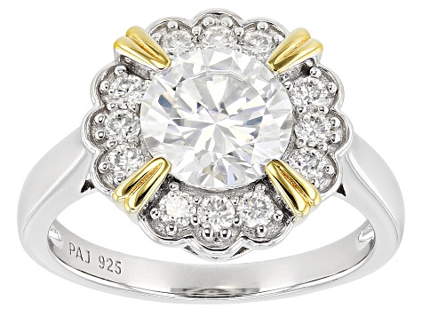 Moissanite Platineve And 14k Yellow Gold Over Silver Ring 2.26ctw DEW.