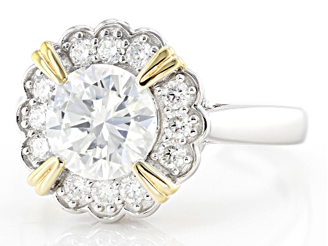 Moissanite Platineve And 14k Yellow Gold Over Silver Ring 2.26ctw DEW.