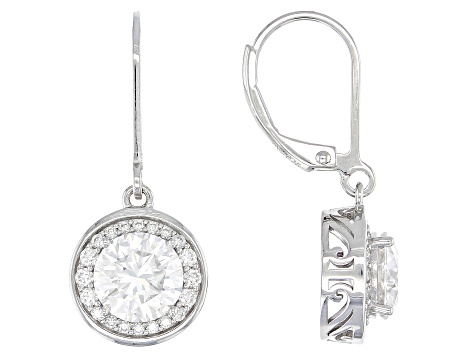 Moissanite Platineve Halo Earrings 2.92ctw DEW.