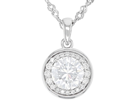 Moissanite Platineve Halo Pendant 1.46ctw DEW.