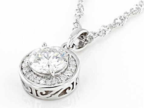 Moissanite Platineve Halo Pendant 1.46ctw DEW.