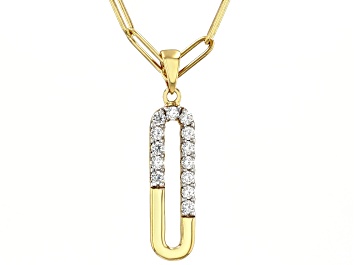 Picture of Moissanite 14k Yellow Gold Over Silver Paperclip Pendant .52ctw DEW.