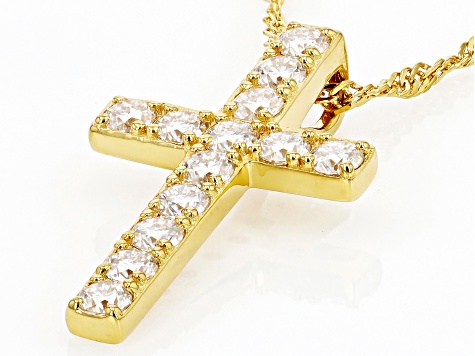 Moissanite 14k Yellow Gold Over Silver Cross Pendant .78ctw DEW.