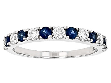 Picture of Moissanite And Blue Sapphire Platineve Band Ring .42ctw DEW