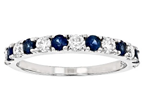 Moissanite And Blue Sapphire Platineve Band Ring .42ctw DEW