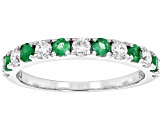 Moissanite And Zambian Emerald Platineve Band Ring .42ctw DEW