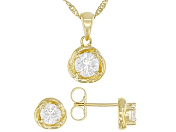 Picture of Moissanite 14k Yellow Gold Over Silver Stud Earrings and Pendant Set 1.80ctw DEW.