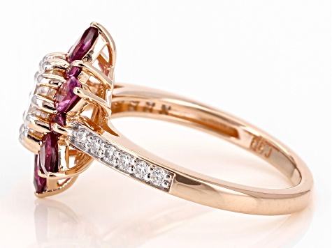 Moissanite And Rhodolite 14K Rose Gold Over Silver Ring 1.32ctw DEW