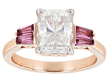 Picture of Moissanite And Rhodolite 14K Rose Gold Over Silver Ring 2.70ct DEW