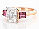 Moissanite And Rhodolite 14K Rose Gold Over Silver Ring 2.70ct DEW