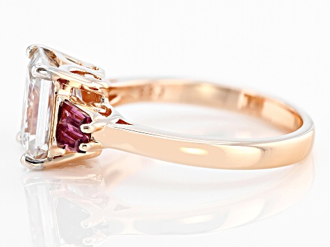 Moissanite And Rhodolite 14K Rose Gold Over Silver Ring 2.70ct DEW