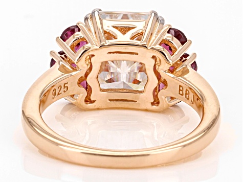 Moissanite And Rhodolite 14K Rose Gold Over Silver Ring 3.90ct DEW