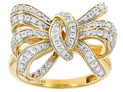 Moissanite 14K Yellow Gold Over Silver Bow Ring .67ctw DEW