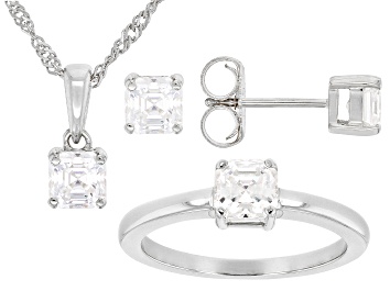 Picture of Moissanite Platineve Ring And Stud Earrings With Pendant Set 2.40ctw DEW