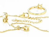 Moissanite 14k Yellow Gold Over Silver Ring And Stud Earrings With Pendant Set 2.40ctw DEW