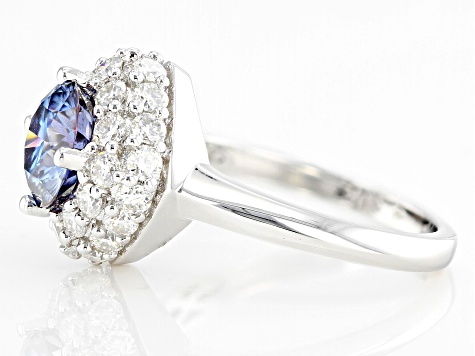 Blue and Colorless Moissanite Platineve Halo Ring 3.02ctw DEW.