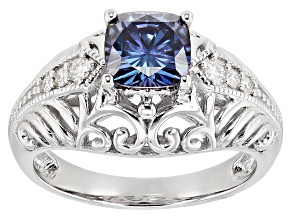 Blue and Colorless Moissanite Platineve Ring 1.44ctw DEW.