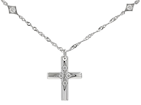 Moissanite Platineve Cross Necklace .28ctw DEW