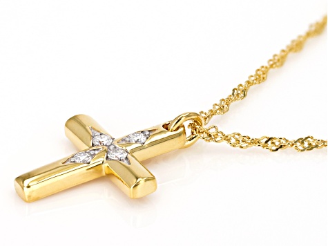 Moissanite 14k Yellow Gold Over Silver Cross Necklace .28ctw DEW