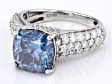 Blue And Colorless Moissanite Platineve Ring 6.32ctw DEW.