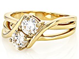 Moissanite 14k Yellow Gold Over Silver Bypass Ring 1.00ctw DEW.