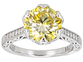Yellow And Colorless Moissanite With Yellow Sapphire Platineve 3.80ctw DEW.