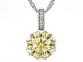 Yellow And Colorless Moissanite With Yellow Sapphire Platineve Pendant 3.66ctw DEW.