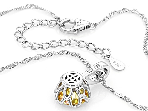 Yellow And Colorless Moissanite With Yellow Sapphire Platineve Pendant 3.66ctw DEW.