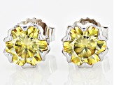 Yellow Moissanite Platineve Stud Earrings 3.80ctw DEW.