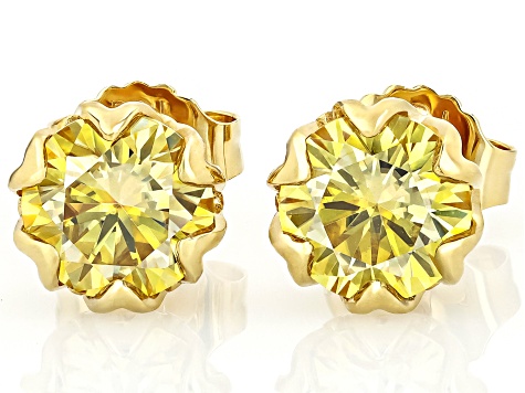 Yellow Moissanite 14k Yellow Gold Over Silver Stud Earrings 3.80ctw DEW.