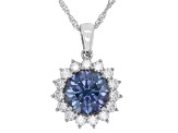 Blue And Colorless Moissanite Platineve Halo Pendant 4.50ctw DEW.