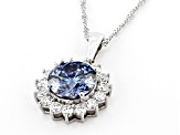 Blue And Colorless Moissanite Platineve Halo Pendant 4.50ctw DEW.