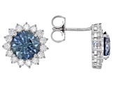 Blue And Colorless Moissanite Platineve Halo Earrings 4.70ctw DEW.