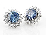 Blue And Colorless Moissanite Platineve Halo Earrings 4.70ctw DEW.