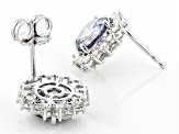 Blue And Colorless Moissanite Platineve Halo Earrings 4.70ctw DEW.