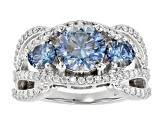 Blue And Colorless Moissanite Platineve Ring 3.68ctw DEW.
