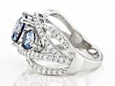 Blue And Colorless Moissanite Platineve Ring 3.68ctw DEW.