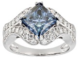 Blue And Colorless Moissanite Platineve Ring 3.60ctw DEW.