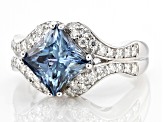 Blue And Colorless Moissanite Platineve Ring 3.60ctw DEW.