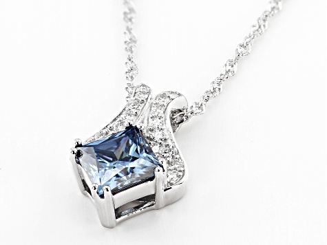 Blue And Colorless Moissanite Platineve Pendant 3.20ctw DEW.